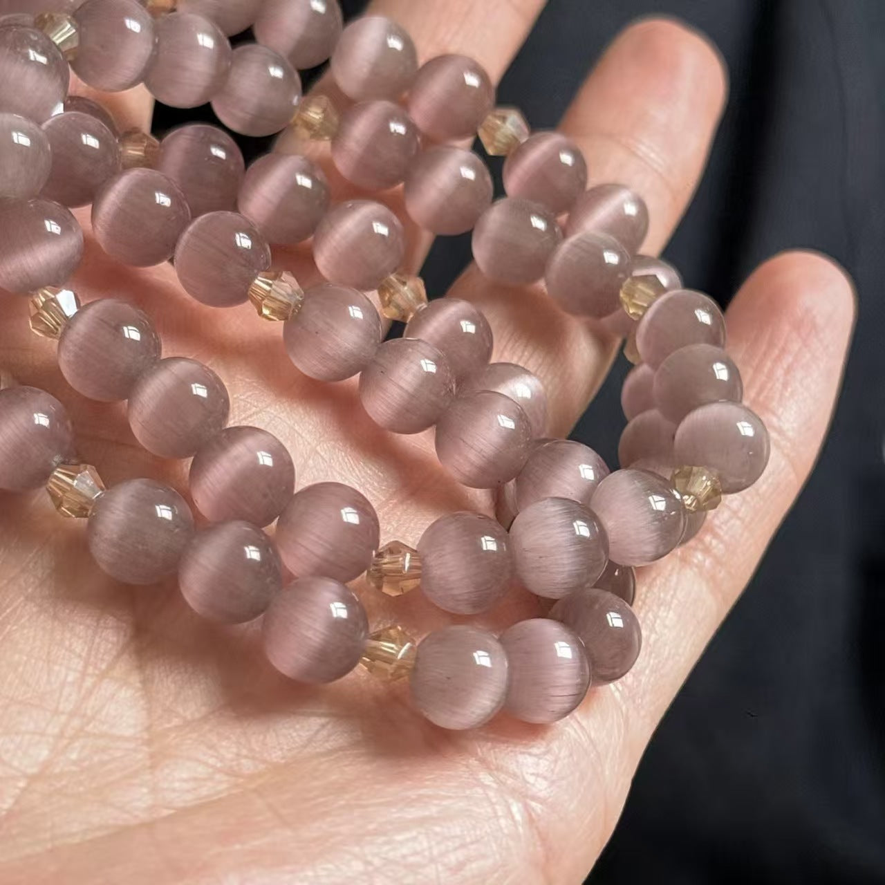 Rose Mauve Cat's Eye Crystal Bracelet