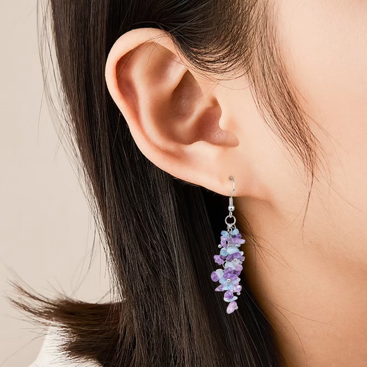 Rainbow Crystal Cluster Drop Earrings