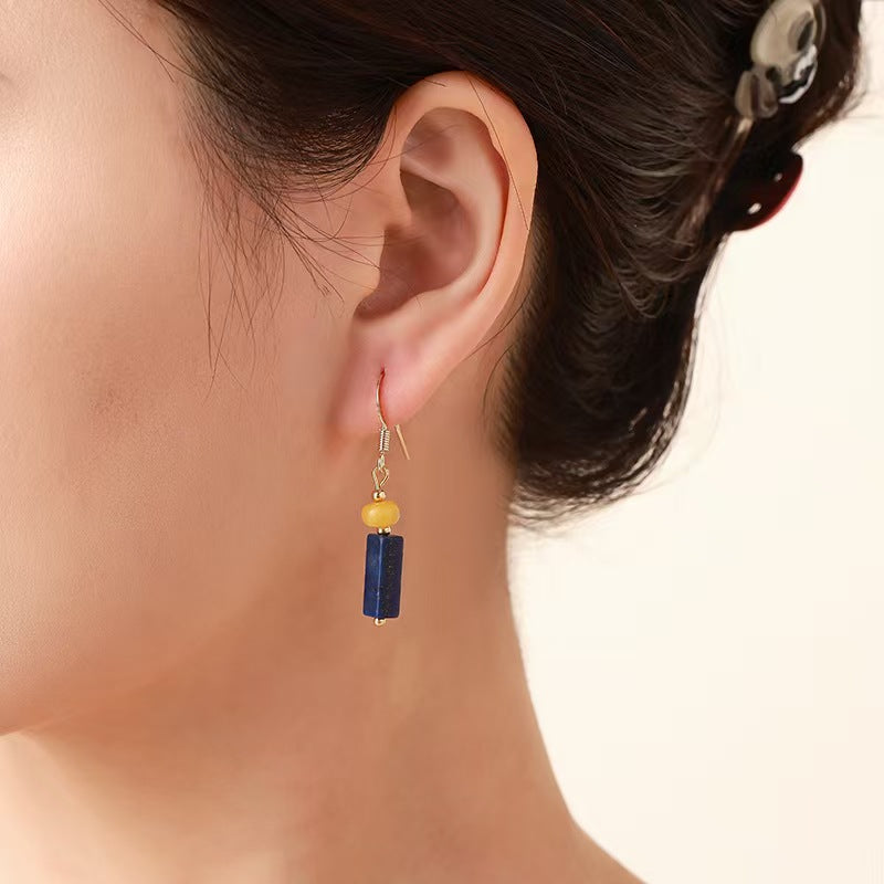 Lapis Lazuli & Yellow Jade Earrings