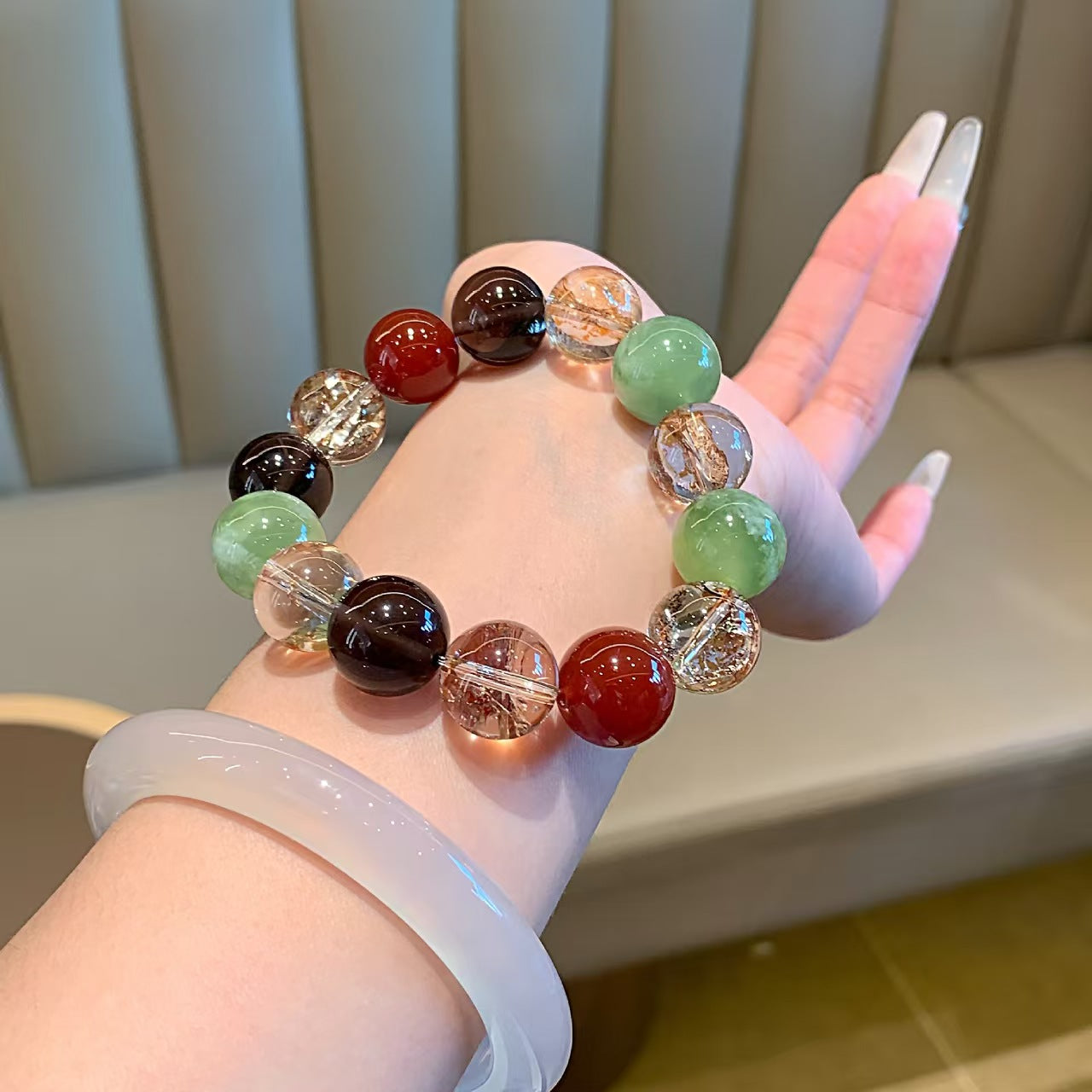 Golden Bloom Crystal Bracelet Multi-Element Stone (8mm / Adjustable)