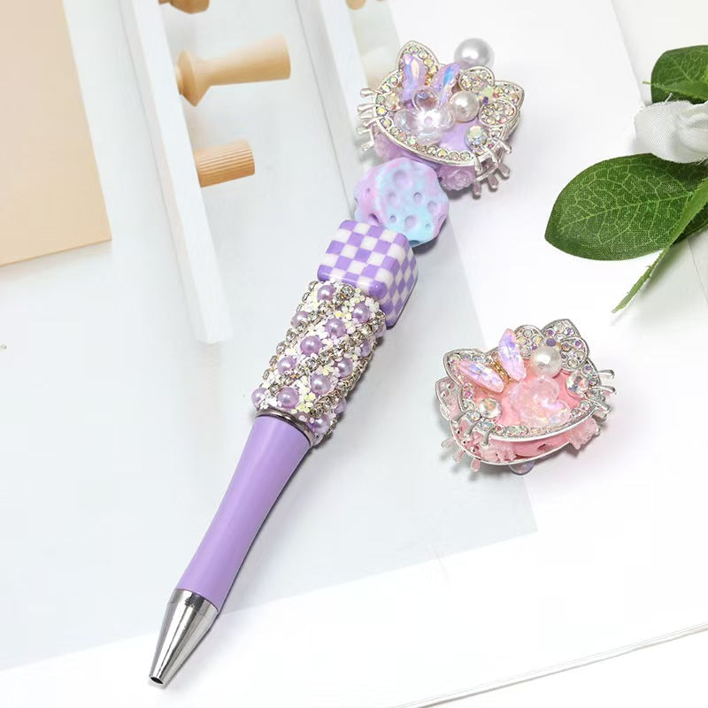 Rhinstone Hello Kitty Head Beads for Pen, Fancy Beads -5pcs