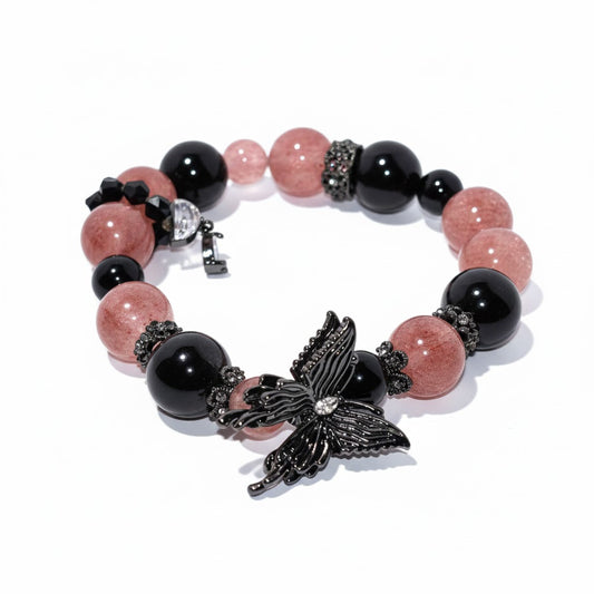 black and pink crystal bracelet butterfly