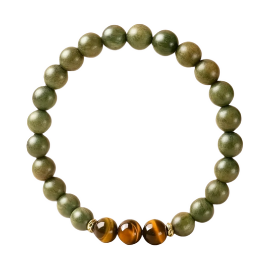 Natural Green Sandalwood  &  Yellow Tiger Eye Bracelet