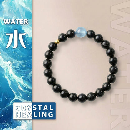 Black Obsidian Protection Bracelet with Blue Moonstone Bead