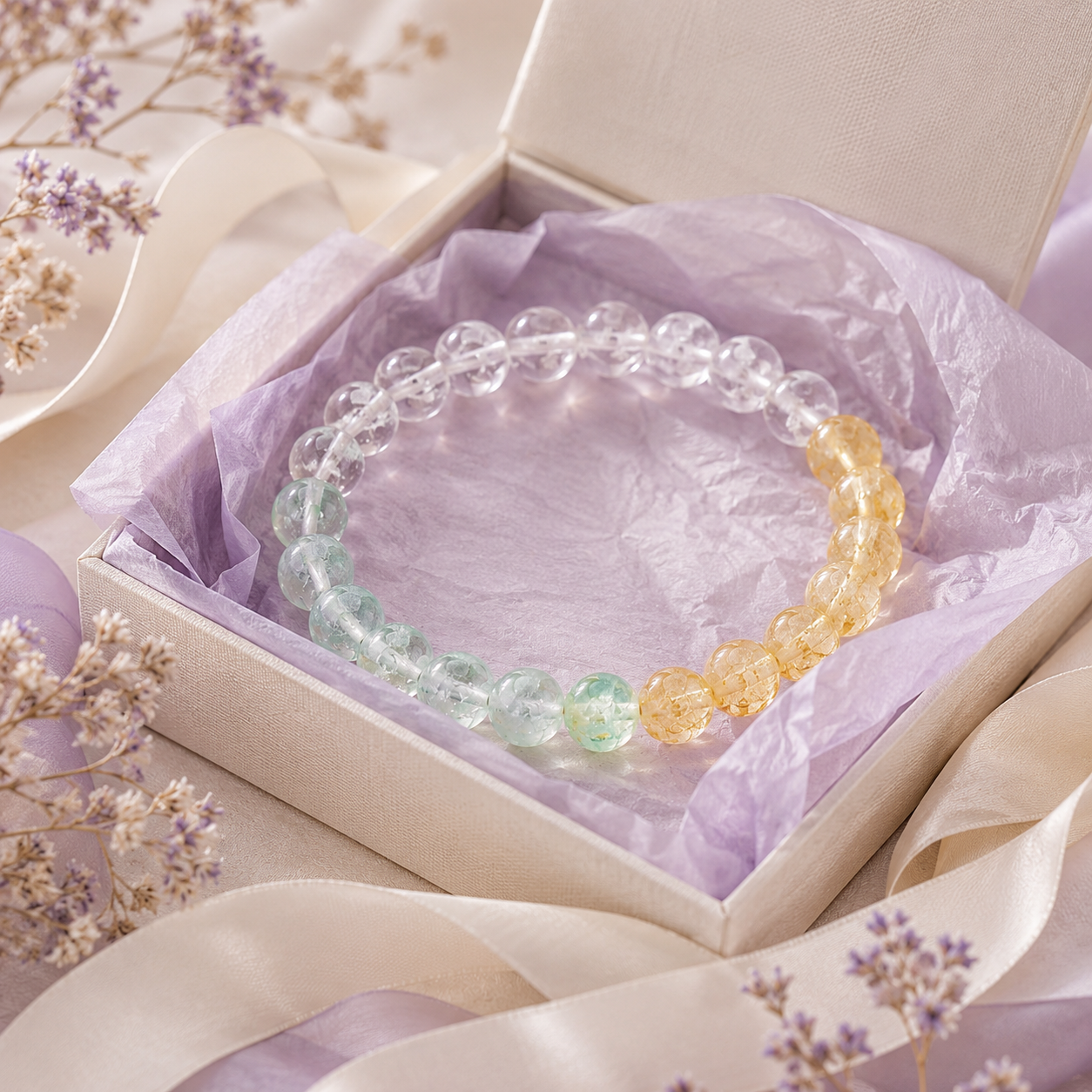 Exquisite Natural Prehnite, Citrine & Clear Quartz Beaded Bracelet for Women, Luxury Hand-strung Crystal Jewelry, Prosperity & Good Luck Accessory