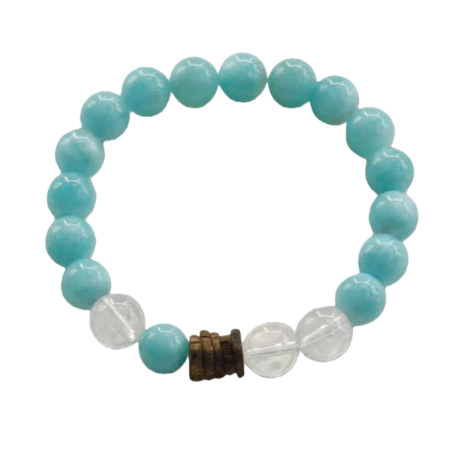 Amazonite Serenity Bracelet with Clear Quartz & Sacred Agarwood
