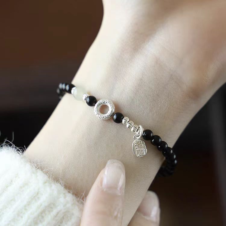Black Obsidian & Jade Wrist Bracelet (6mm)