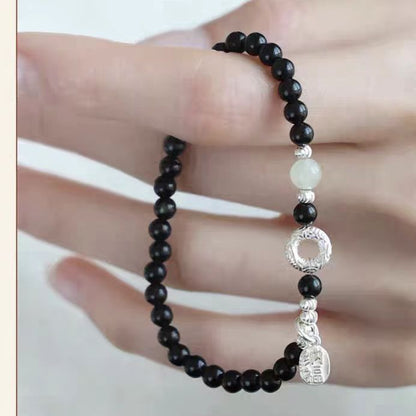 Black Obsidian & Jade Wrist Bracelet (6mm)