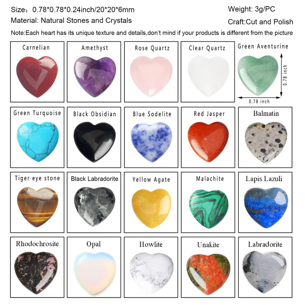 💎 Natural Crystal Heart Stones