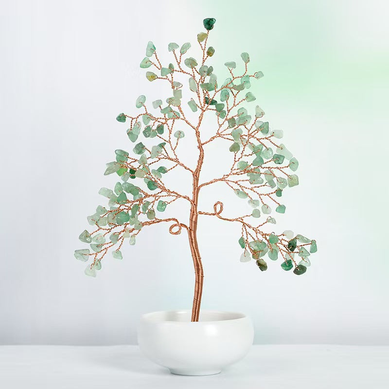 Mini Natural Crystal Tree with White Ceramic Pot – Handmade Gemstone Ornament for Home & Office