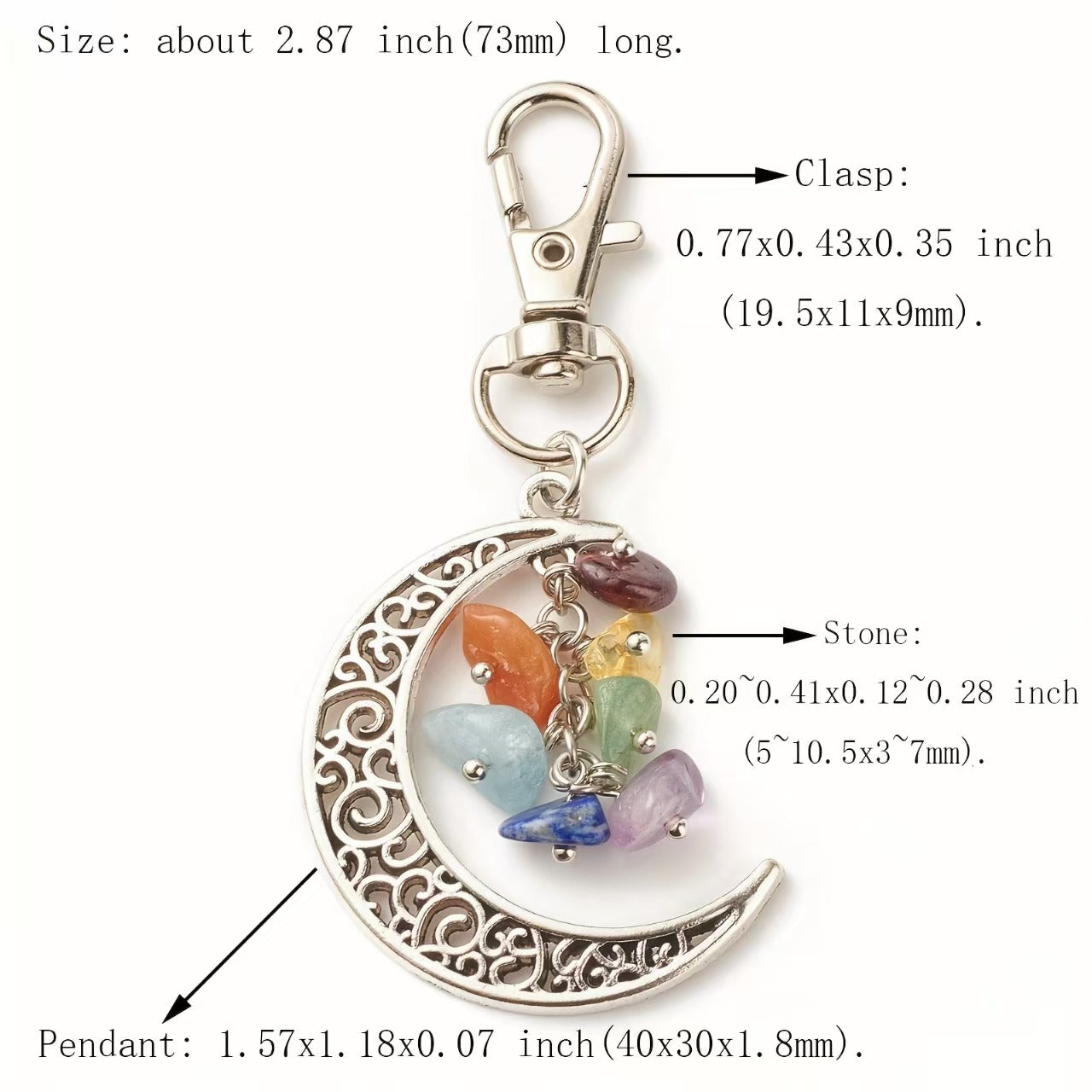 Crystal Moon Keychain Seven Gemstone Chips