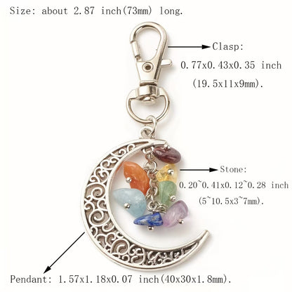 Crystal Moon Keychain Seven Gemstone Chips