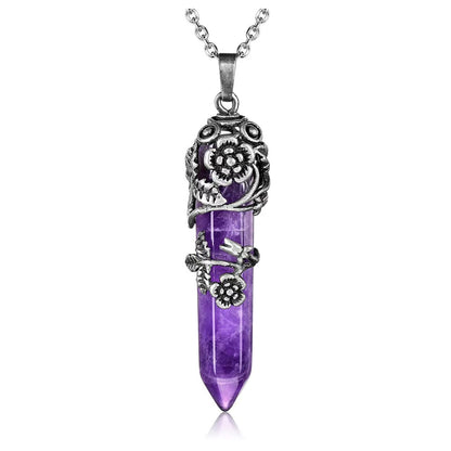 Crystal Wand Necklace Vintage Floral Pendant