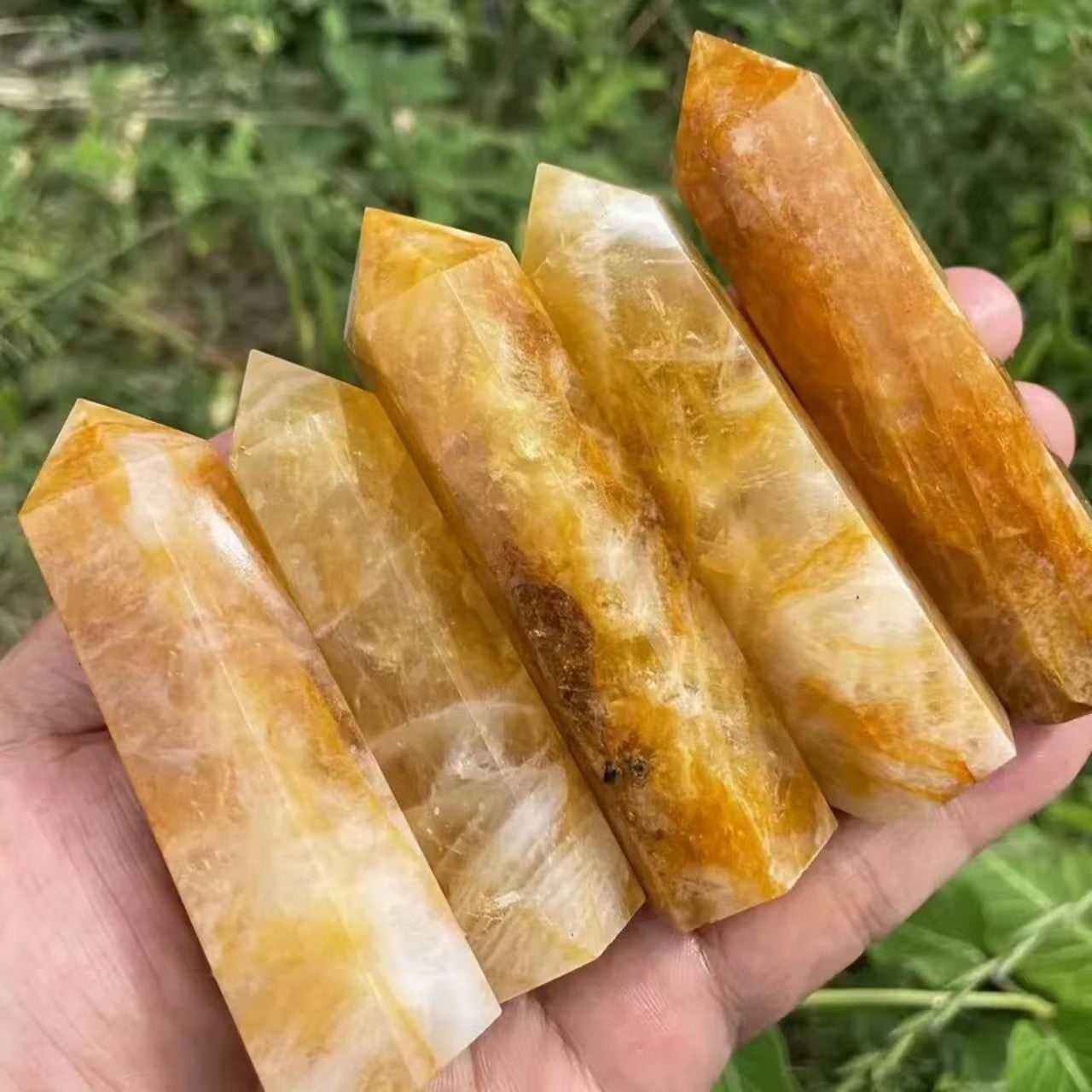Natural Six-Sided Golden Phantom Quartz Tower