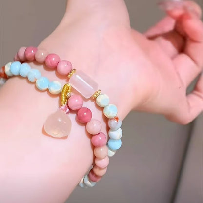 Natural Rhodochrosite & Amazonite Double Wrap Bracelet