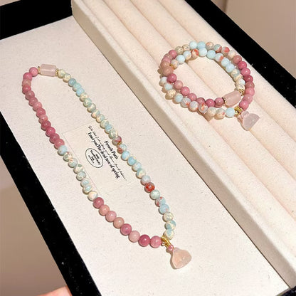 Natural Rhodochrosite & Amazonite Double Wrap Bracelet