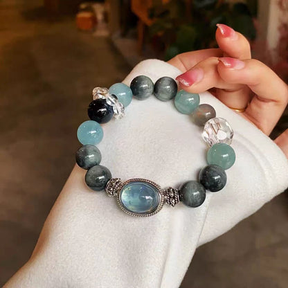 Ocean Guardian Bracelet Aquamarine Hawk’s Eye Moonstone Clear Quartz