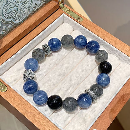 Celestial Blue Kyanite & Obsidian Bracelet