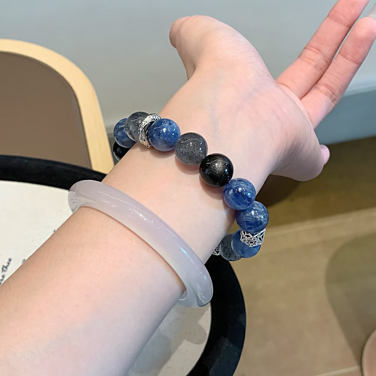 Celestial Blue Kyanite & Obsidian Bracelet