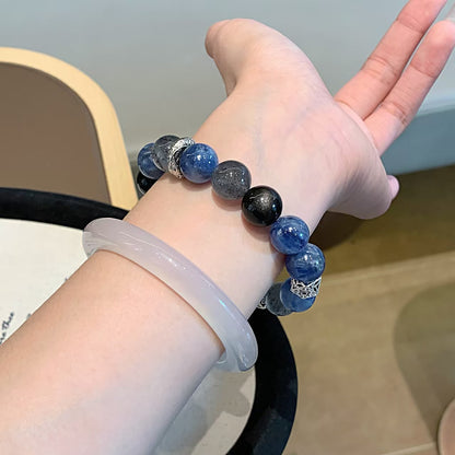 Celestial Blue Kyanite & Obsidian Bracelet