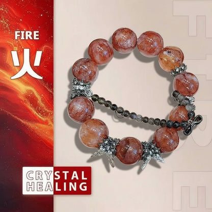Natural Red Flower Crystal Butterfly Bracelet – Fire Element Energy Jewelry
