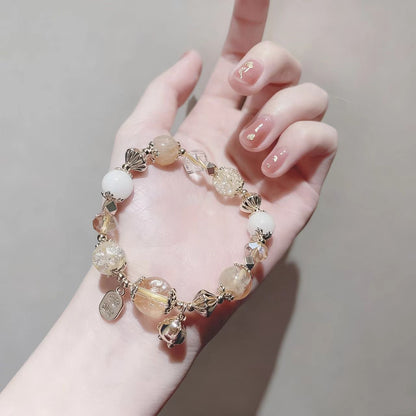 Citrine, Rutilated Quartz & White Chalcedony Crystal Bracelet