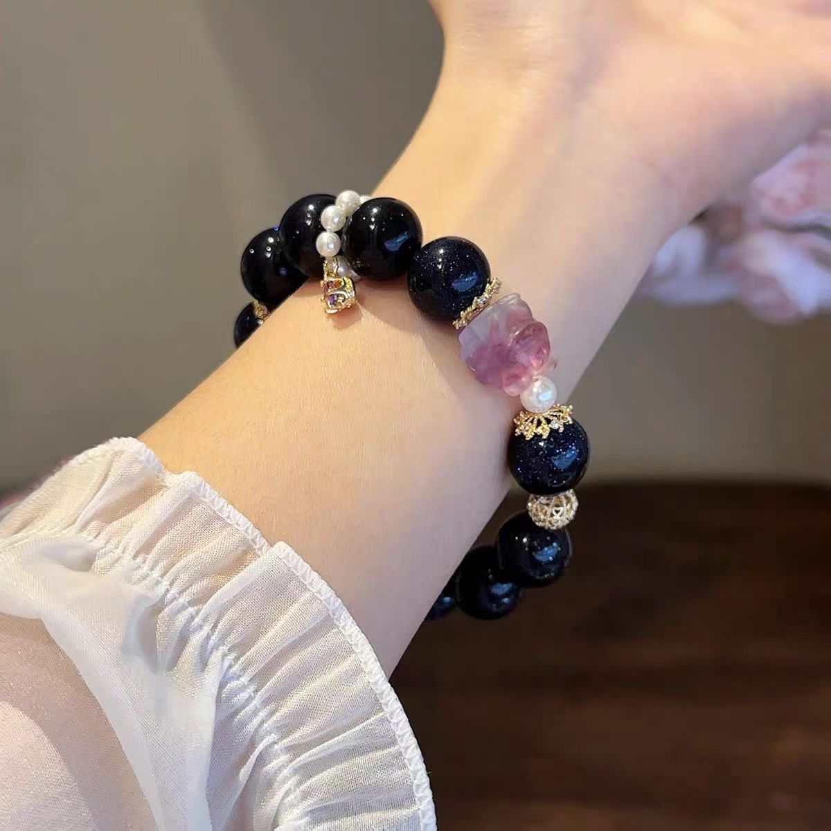 Starlight Fox Crystal Bracelet – Blue Sandstone & Amethyst