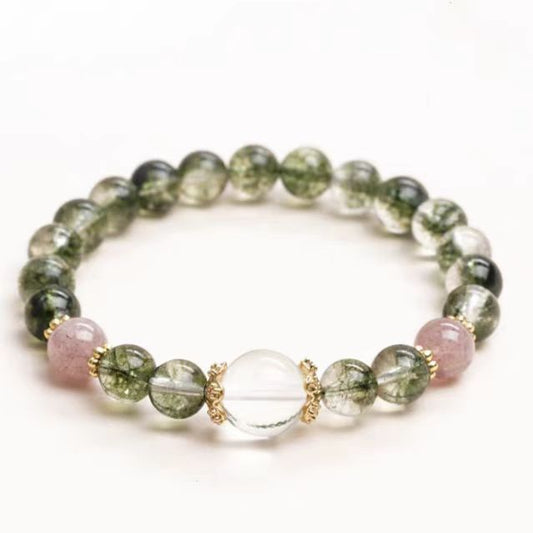 Green Phantom & Strawberry Quartz Bracelet