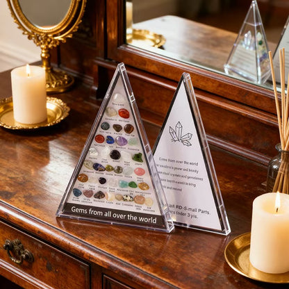 36 Natural Crystal Gemstones Pyramid Display Box Stone Educational Gift Set
