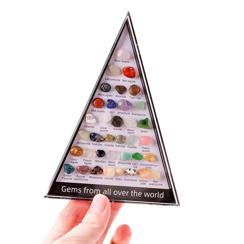 36 Natural Crystal Gemstones Pyramid Display Box Stone Educational Gift Set