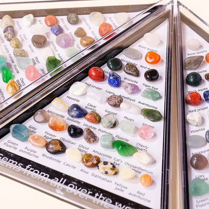 36 Natural Crystal Gemstones Pyramid Display Box Stone Educational Gift Set