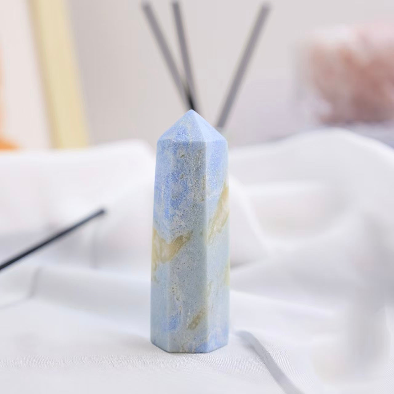 Blue Aragonite Tower – Natural Hexagonal Crystal