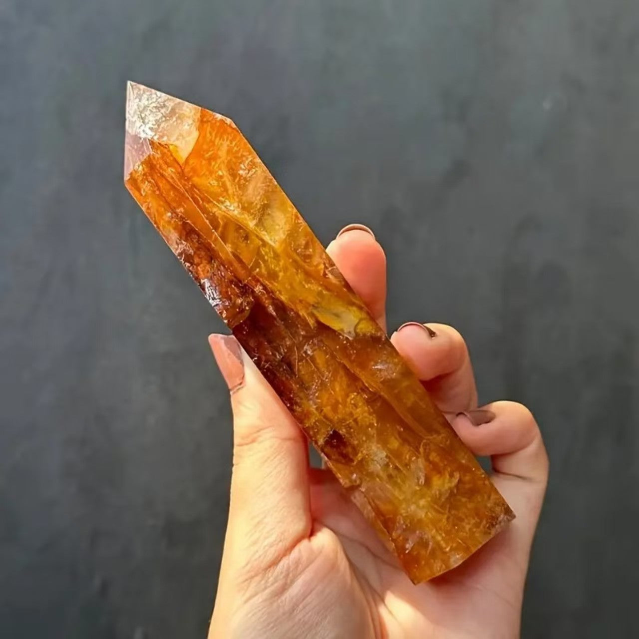 Natural Six-Sided Golden Phantom Quartz Tower