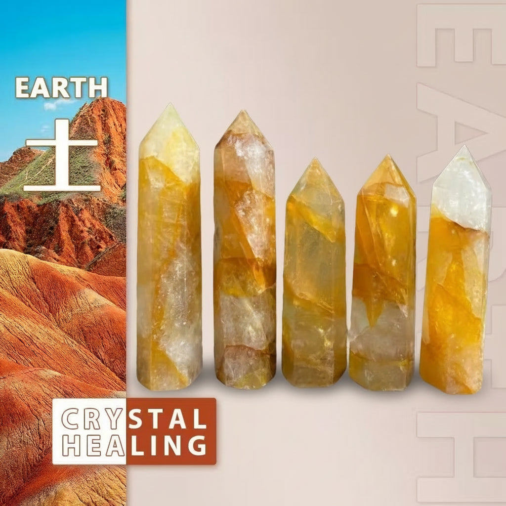 Natural Six-Sided Golden Phantom Quartz Tower