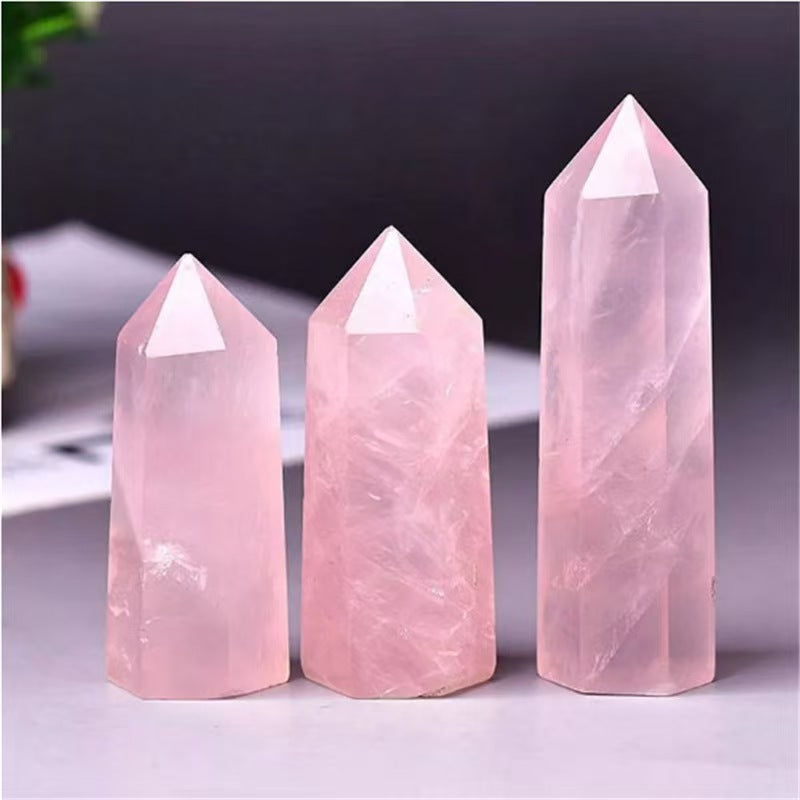Natural Hexagonal Rose Quartz Crystal Towe