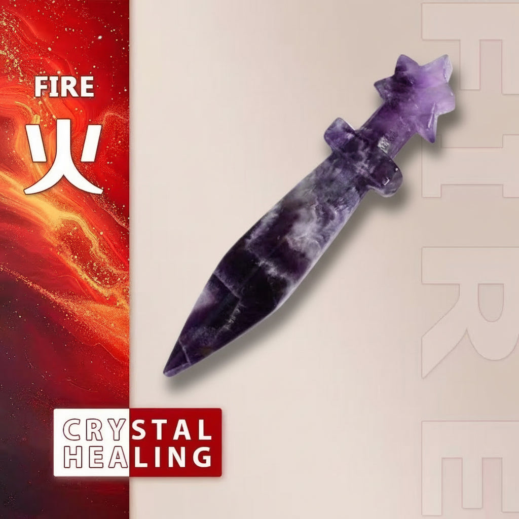 Amethyst, Obsidian, Moss Agate Star-Handle Crystal Dagger