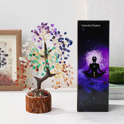 🌈 Chakra Crystal Tree of Life 7 Chakra Gem Tree on Wooden Base