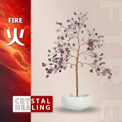 Mini Natural Crystal Tree with White Ceramic Pot – Handmade Gemstone Ornament for Home & Office