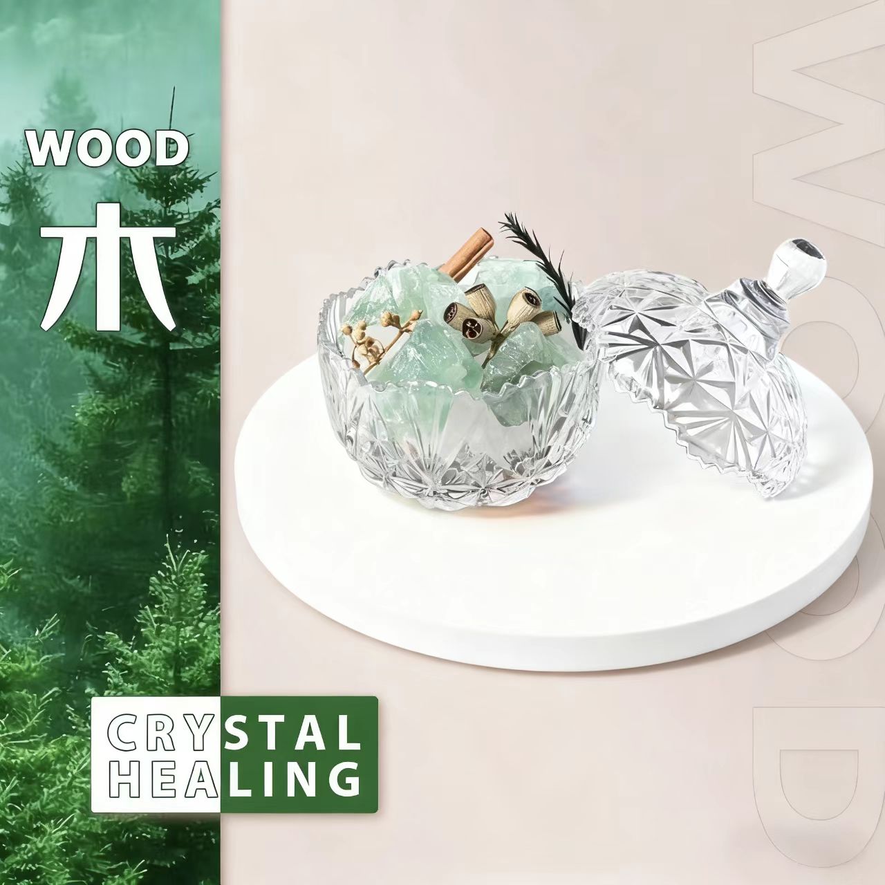 Crystal Herb Diffuser Green Fluorite with Glass Star Cup Aromatherapy Gift for Home & Office