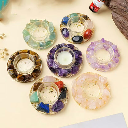 Natural Amethyst Crystal Candle Holder | Chakra Resin Tealight Base