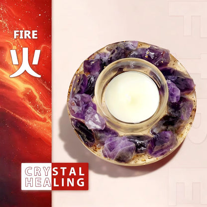 Natural Amethyst Crystal Candle Holder | Chakra Resin Tealight Base