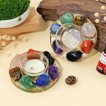 Natural Amethyst Crystal Candle Holder | Chakra Resin Tealight Base