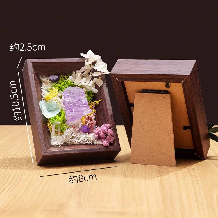 Mini Crystal Moss Frame Art – Rose Quartz & Preserved Flowers (Handmade)