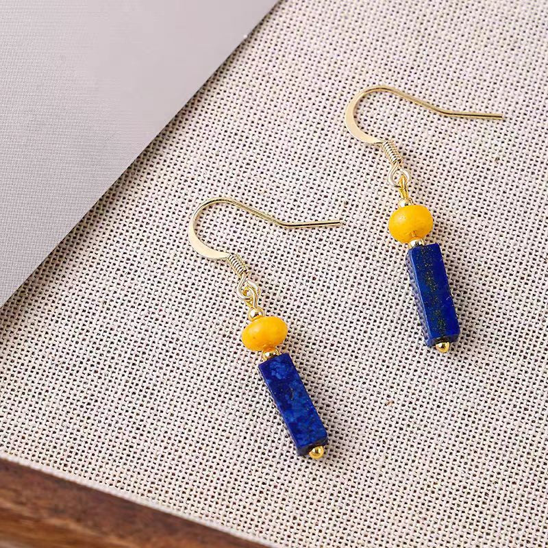 Lapis Lazuli & Yellow Jade Earrings