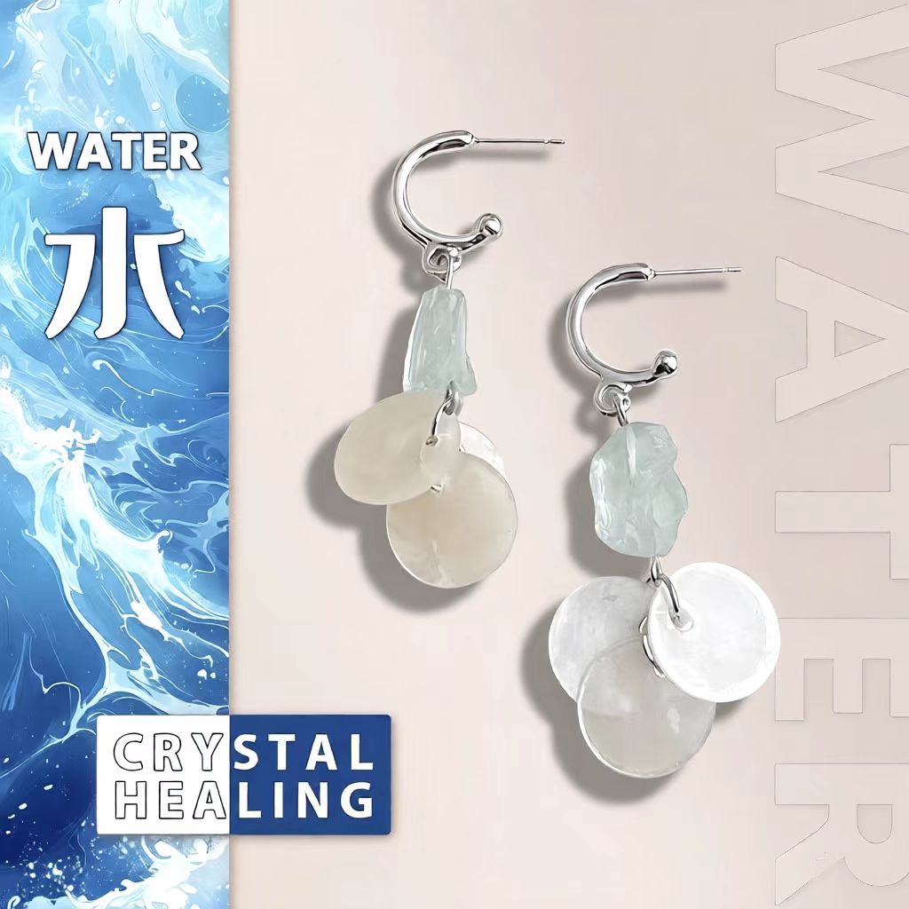 Aquamarine & Shell Earrings