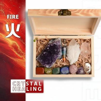 Natural Crystal  Box Amethyst, Clear Quartz & Chakra Gemstones Gift Set
