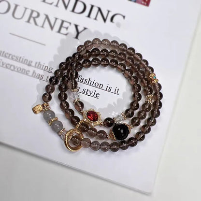 Smoky Quartz Triple-Wrap Bracelet & Necklace