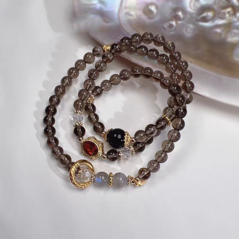 Smoky Quartz Triple-Wrap Bracelet & Necklace