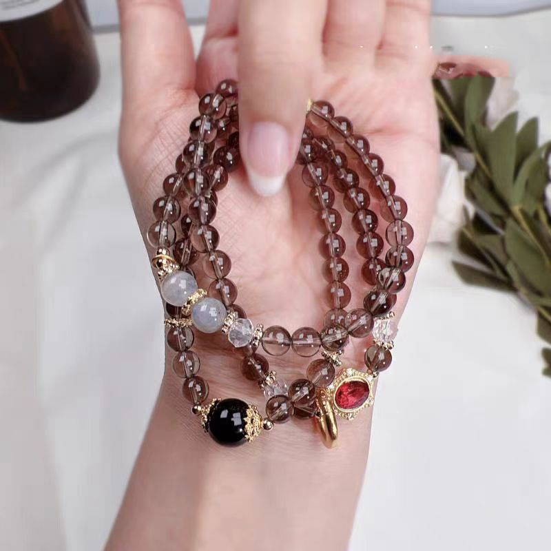 Smoky Quartz Triple-Wrap Bracelet & Necklace