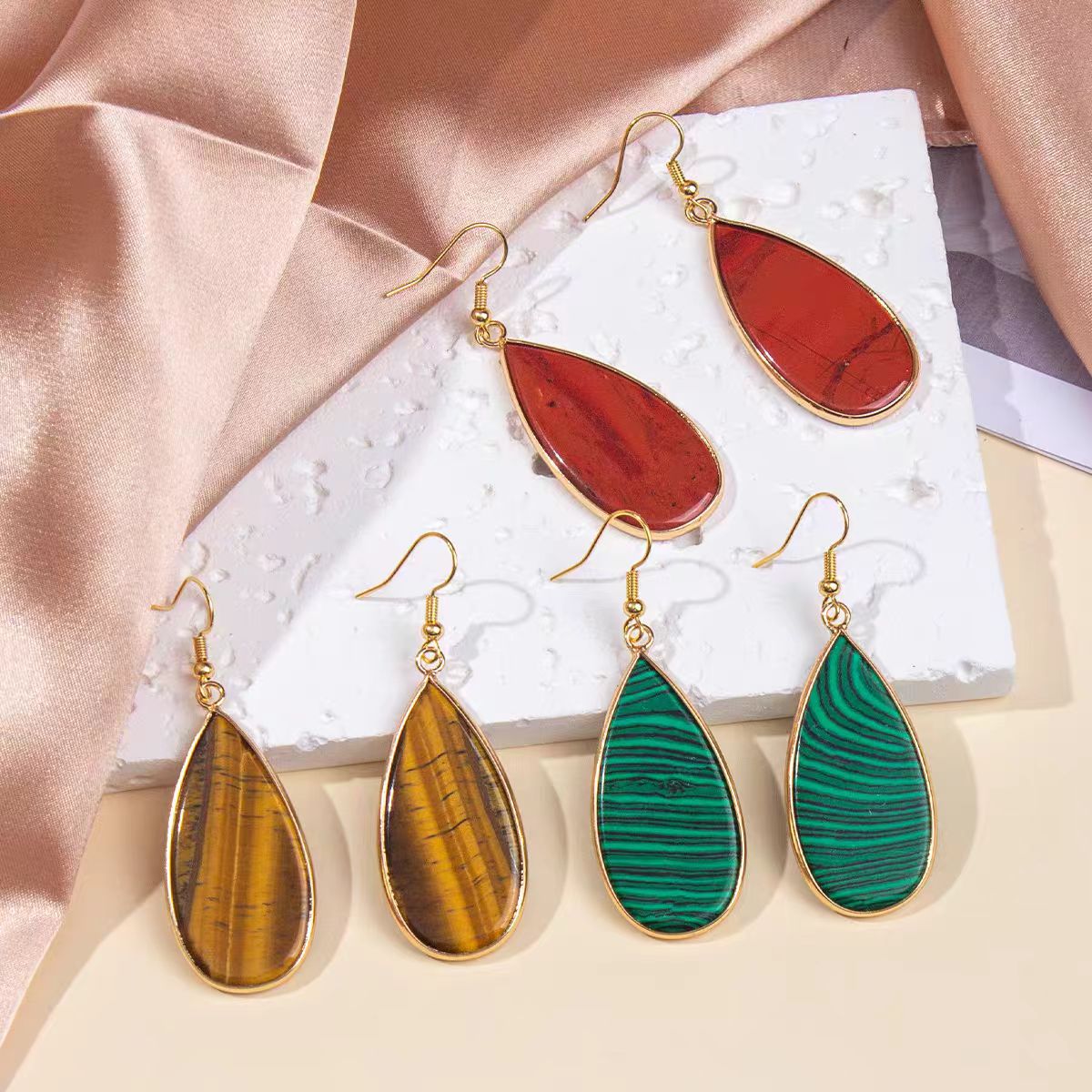 Natural Crystal Teardrop Earrings